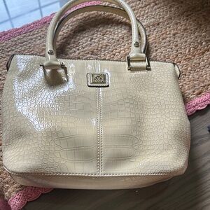Anne Klein Cream Crocodile-Embossed Shoulder Bag